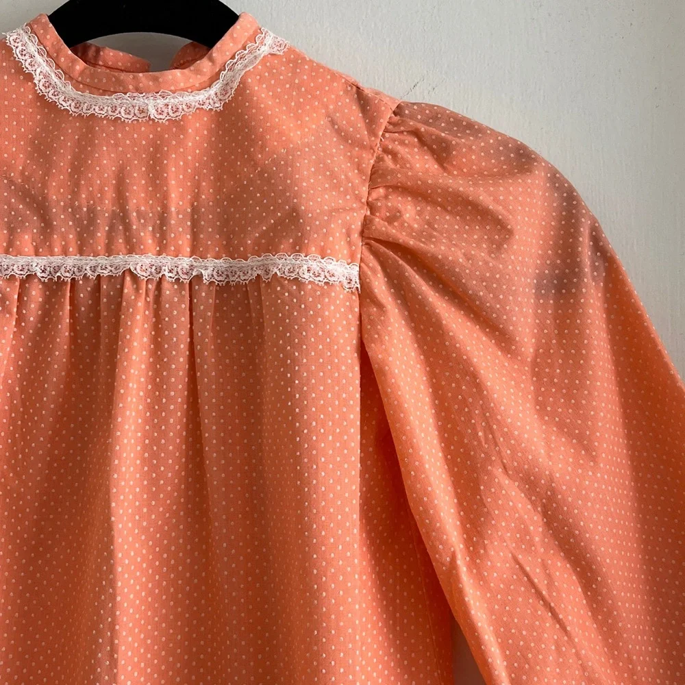 70s Vintage Handmade Girls Bicentennial Little House Prairie Dress & Bonnet - Picture 3 of 12